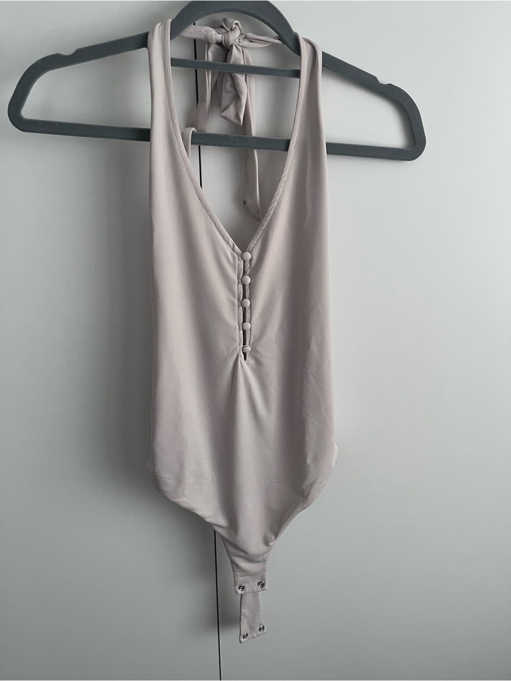 Glassons Light Taupe Halter Bodysuit with Covered Buttons
